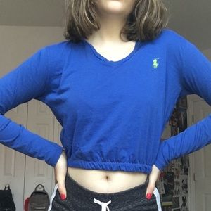 RALPH LAUREN BLUE V-NECK CINCHED TOP